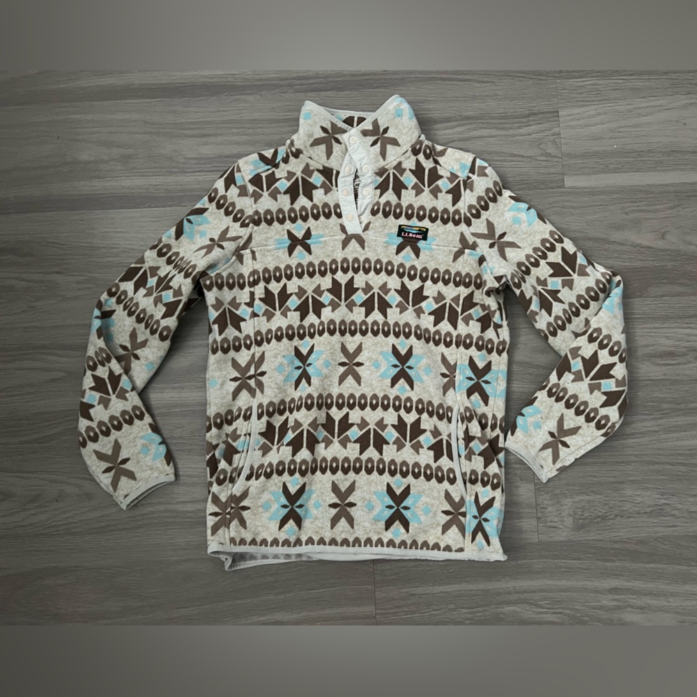 L.L. Bean Fair Isle Multicolor Quarter Snap Pullover Sweatshirt Women’s medium